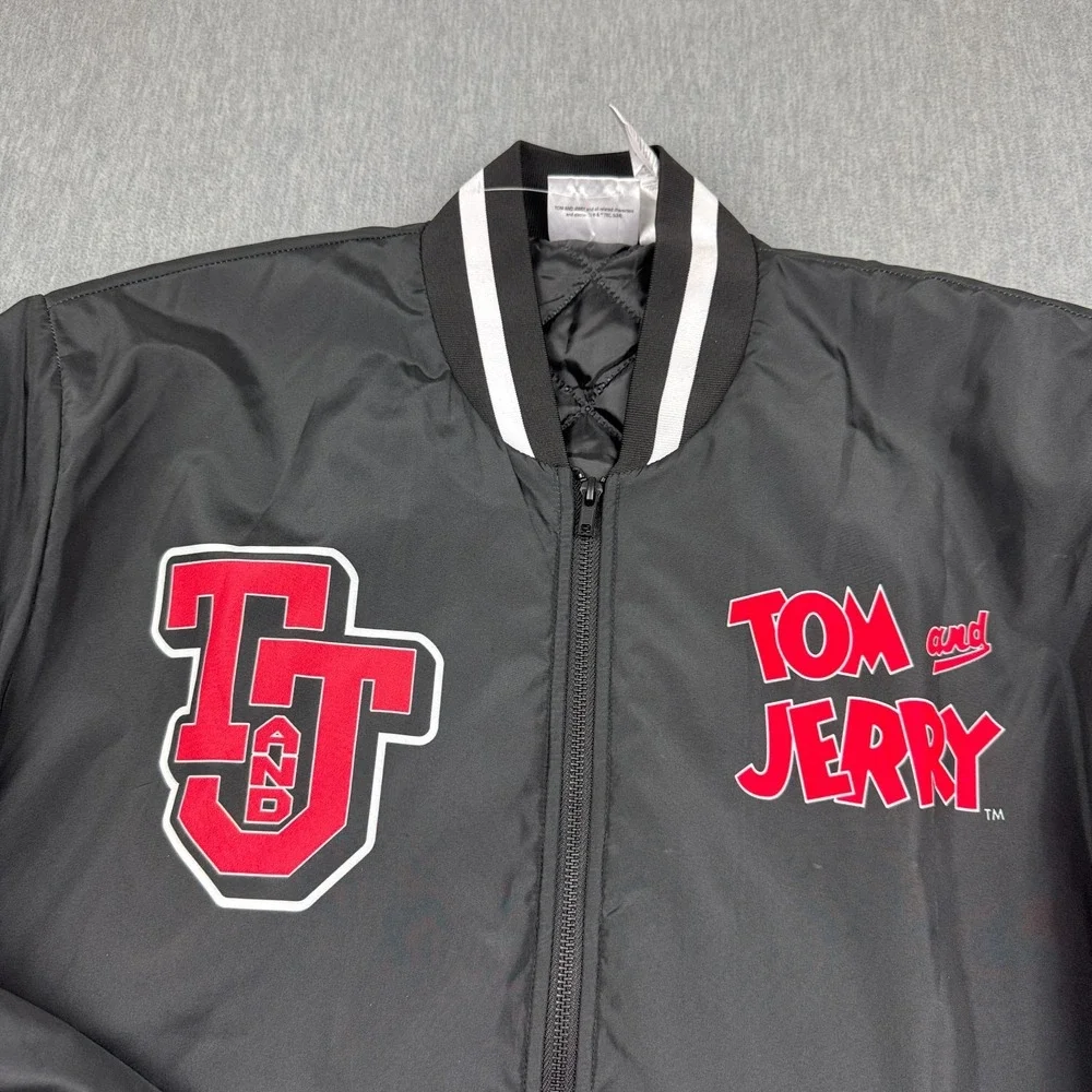 Warner Bros Tom & Jerry Varsity Jacket Mens Large Black Lightweight Graphic Coat